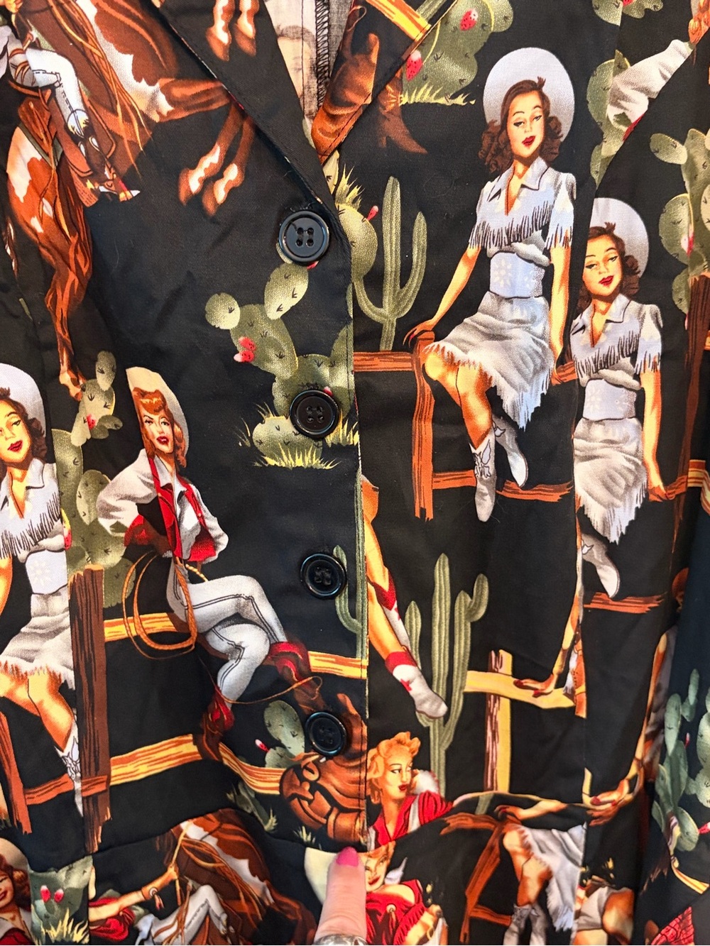 Western Cowgirl Rodeo Novelty Print Shirt Dress Ranchwear Pockets - Picture 4 of 7